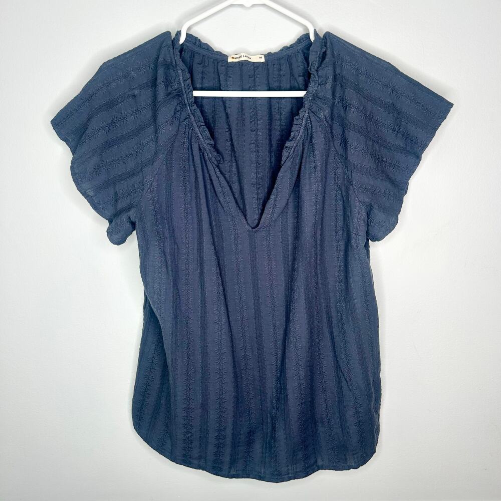 Marine Layer Lana Navy Textured V Neck Top - Picture 2 of 6